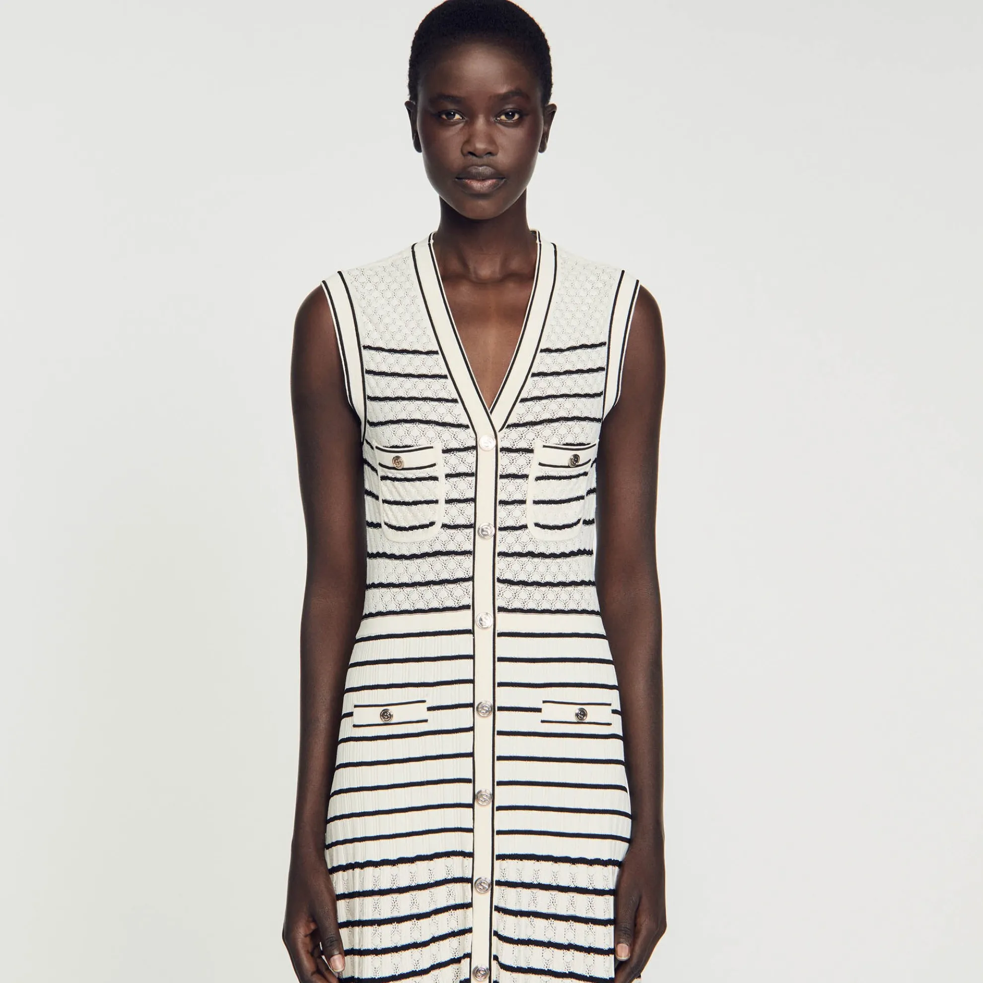 Gebreide Gestreepte Midi Jurk