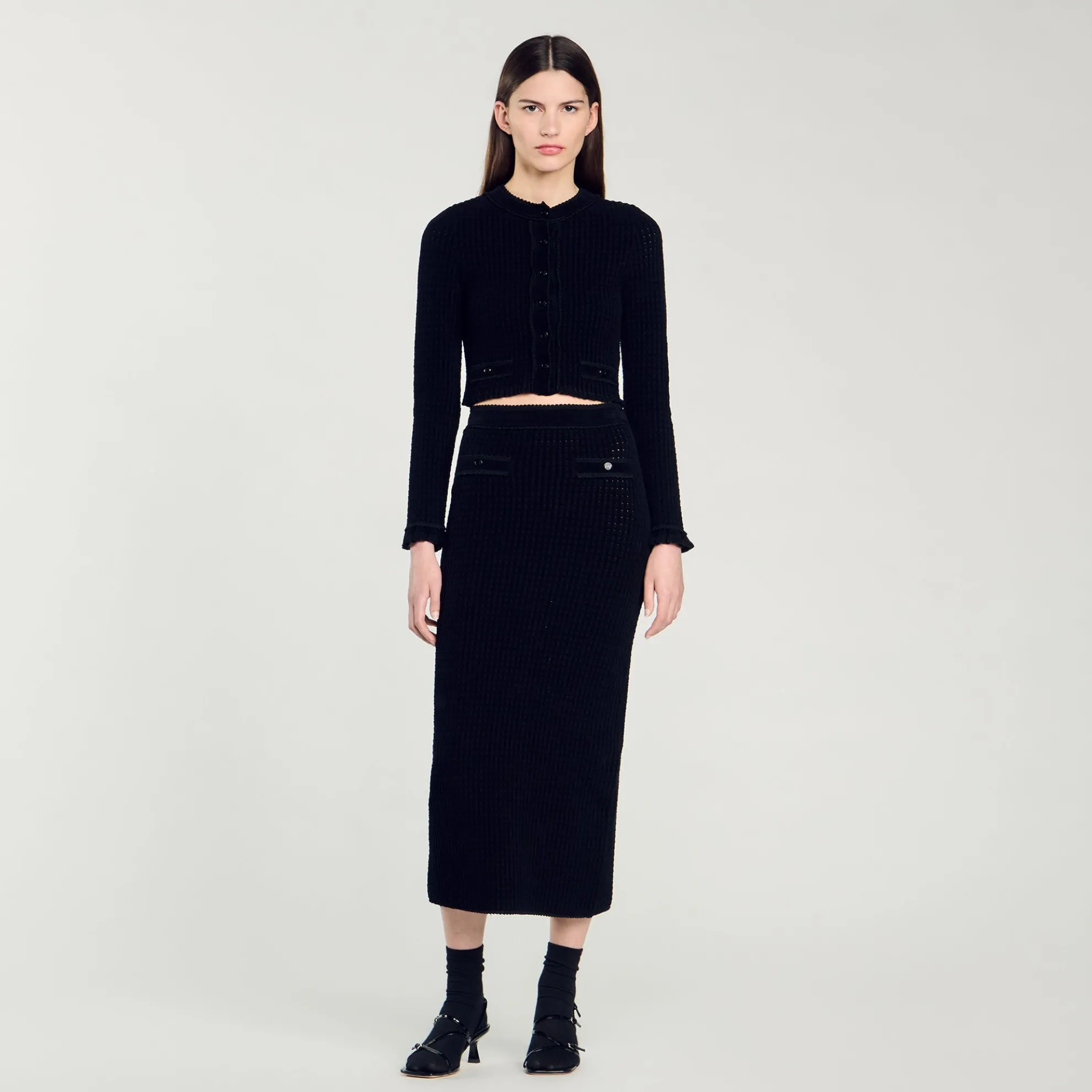 Gebreide Midi Rok Met Fluweeleffect