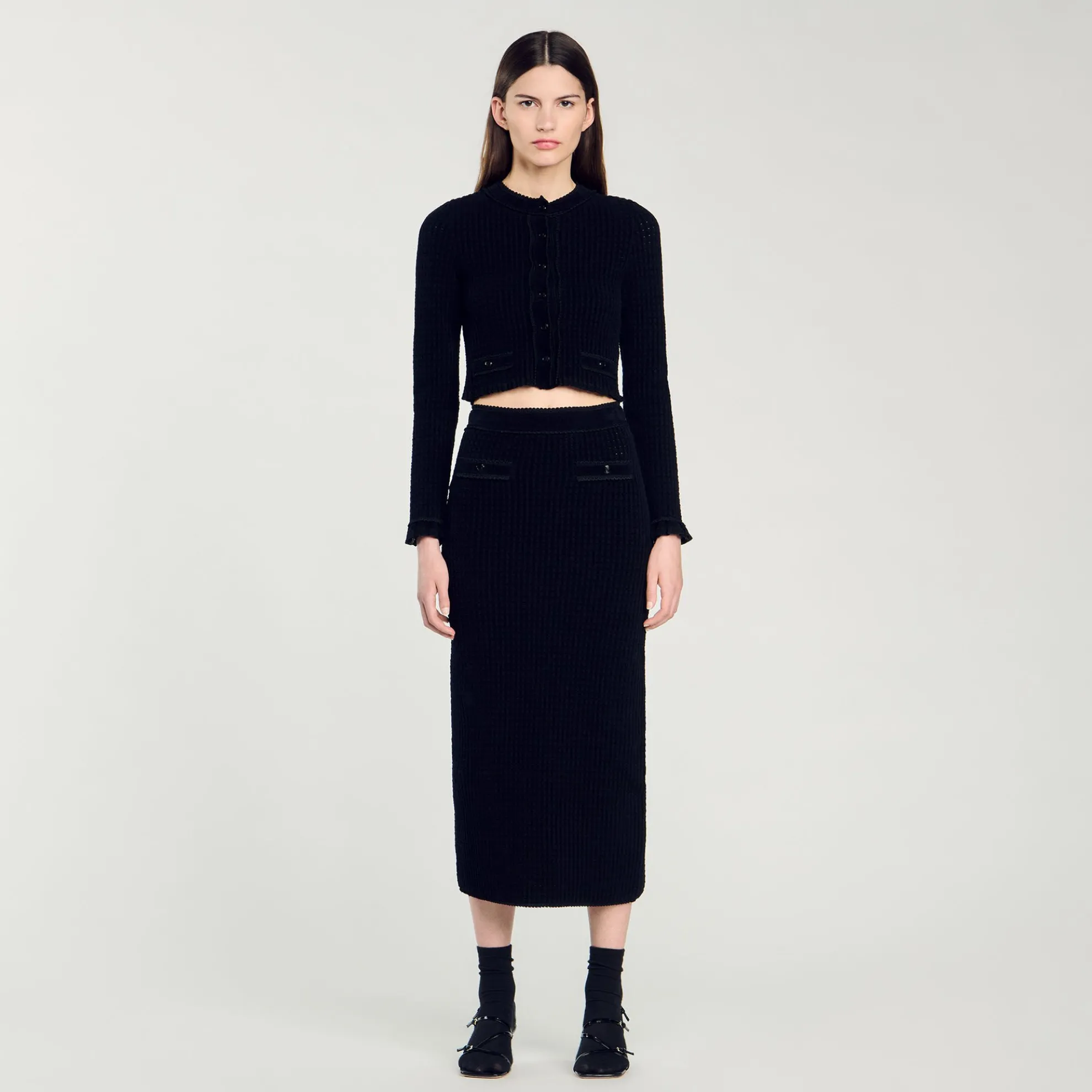 Gebreide Midi Rok Met Fluweeleffect
