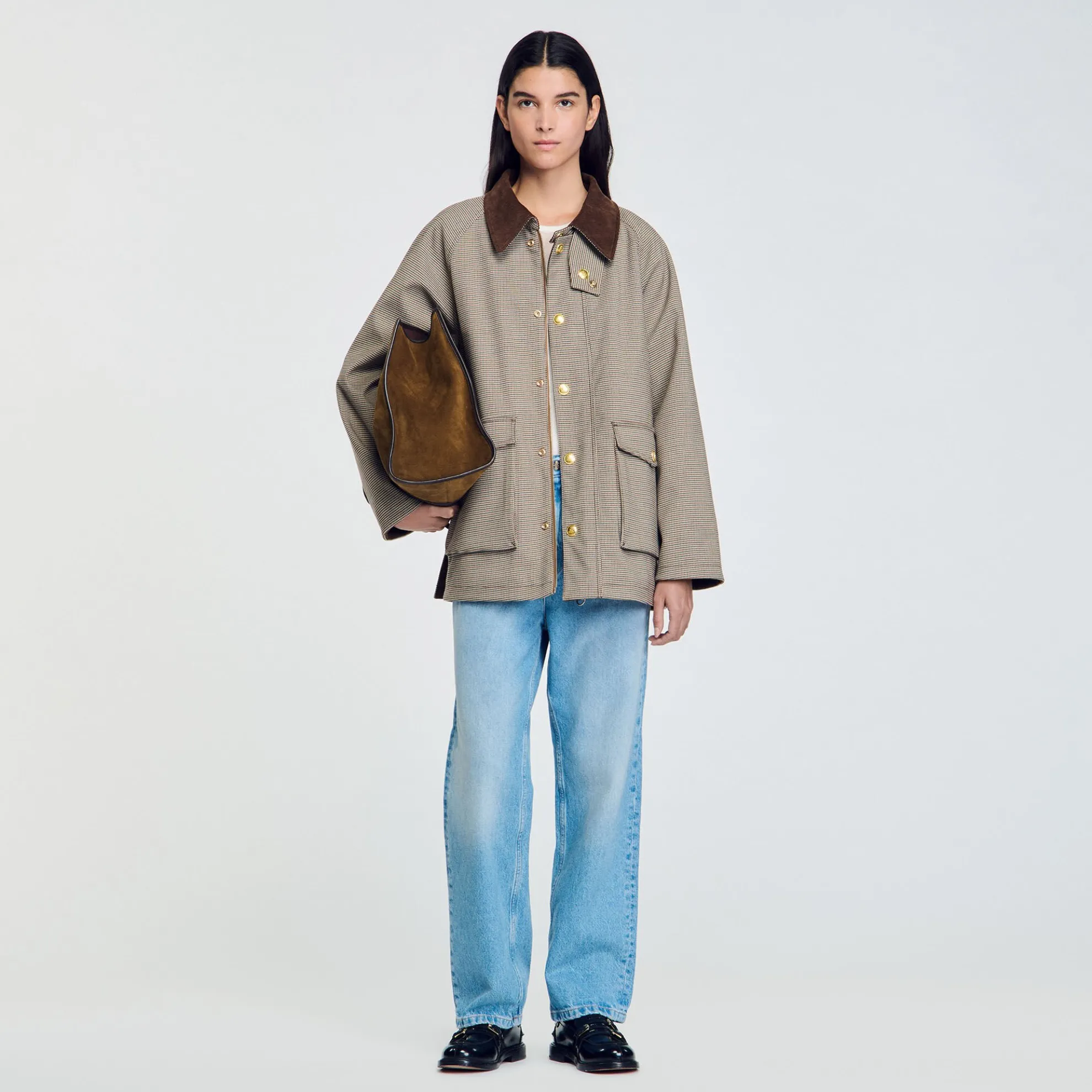 Geruite Jas Met Fluwelen Kraag