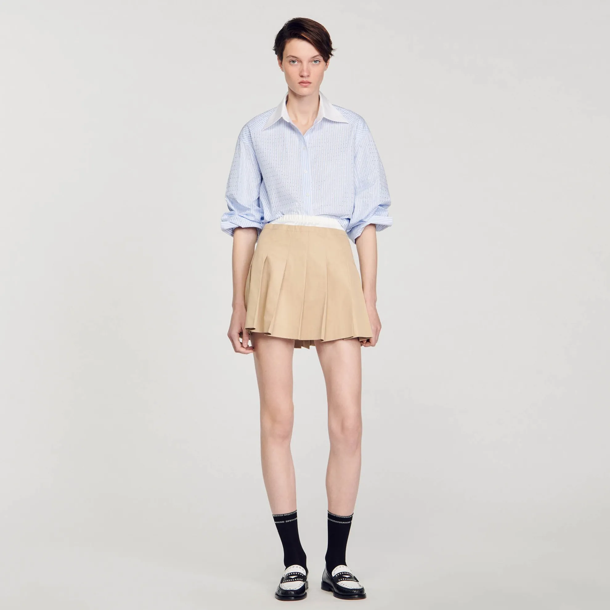 Gestreepte Overhemdblouse Met Stras