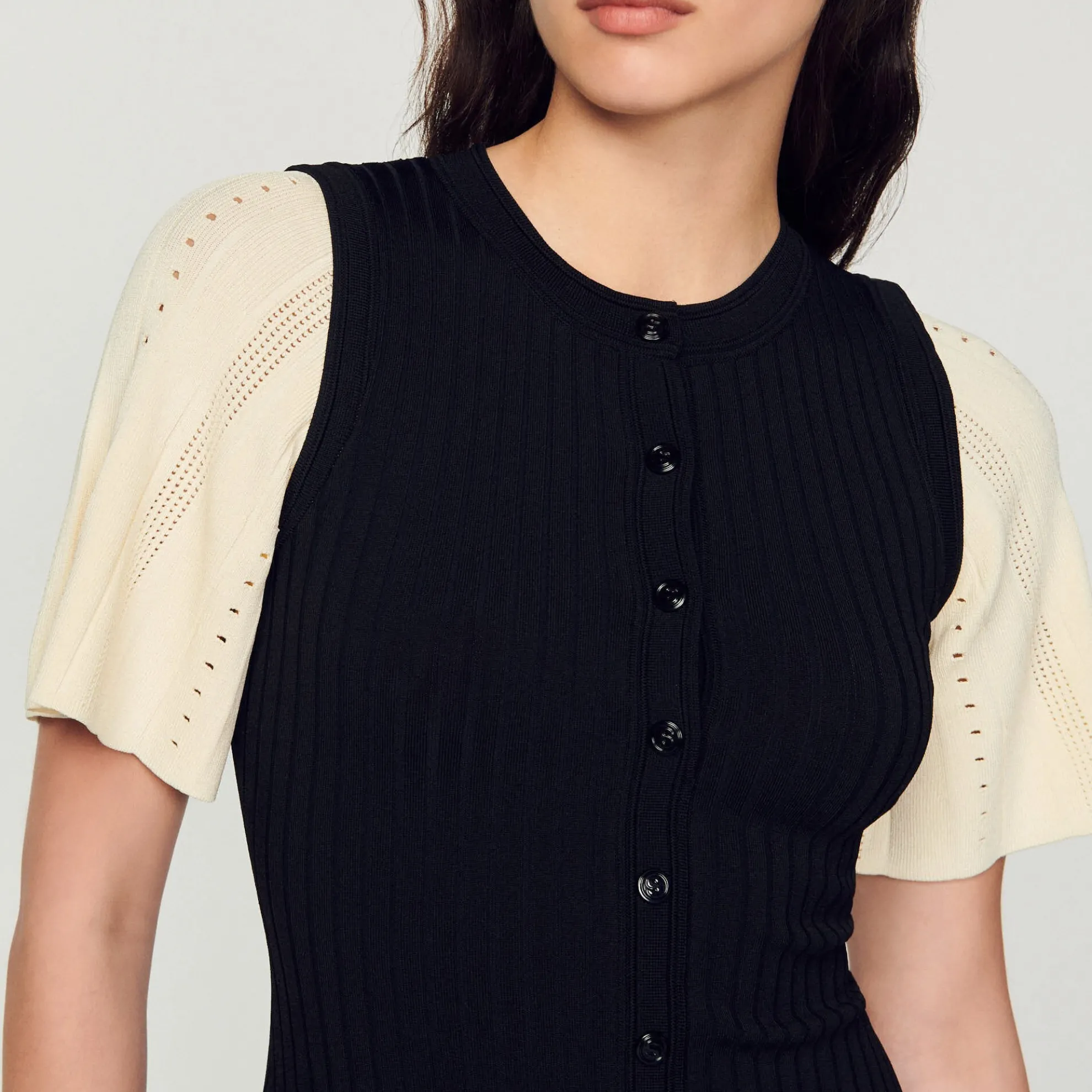 Halflange Tweekleurige Tricot Jurk