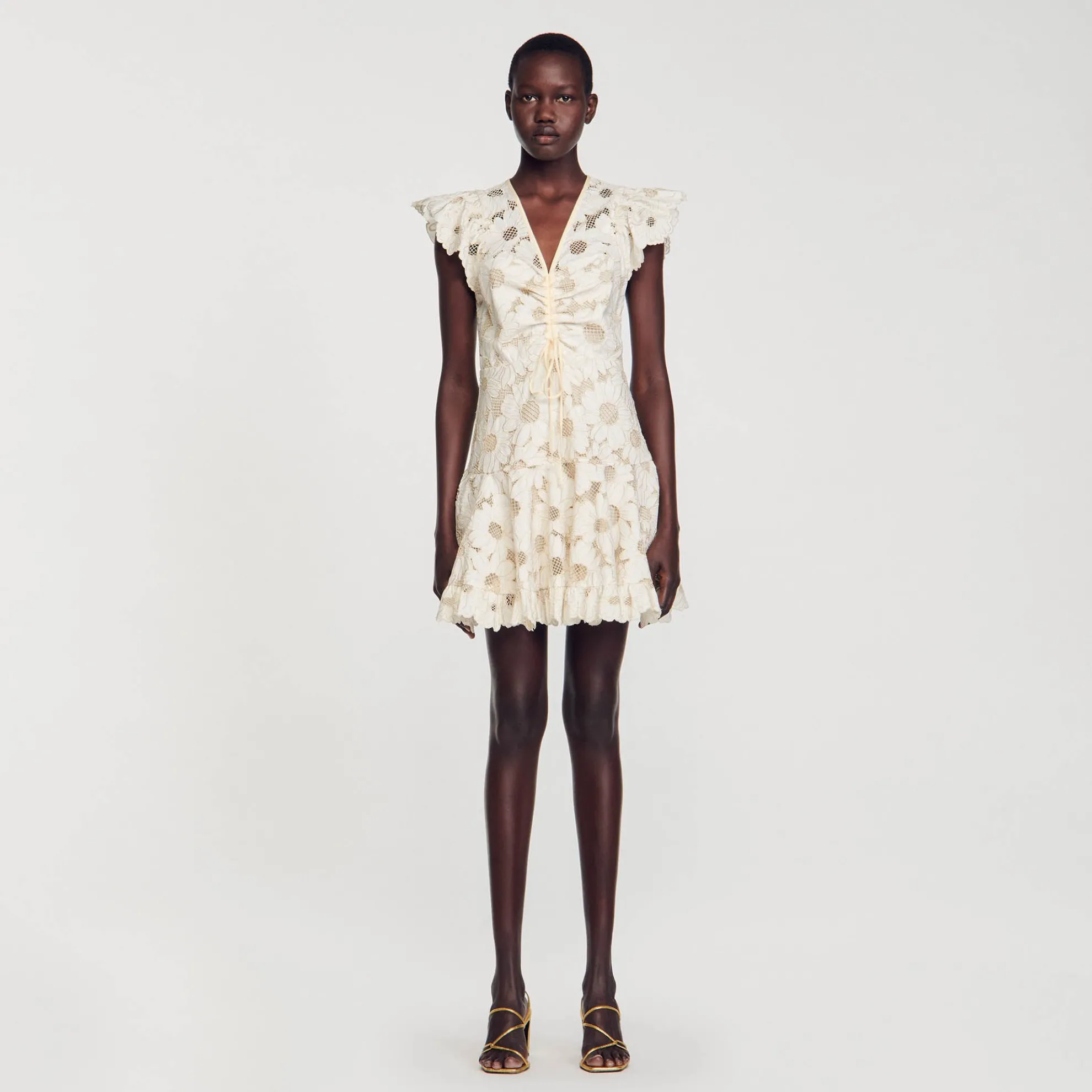 Jurk Kort Guipure Kant Madeliefjes