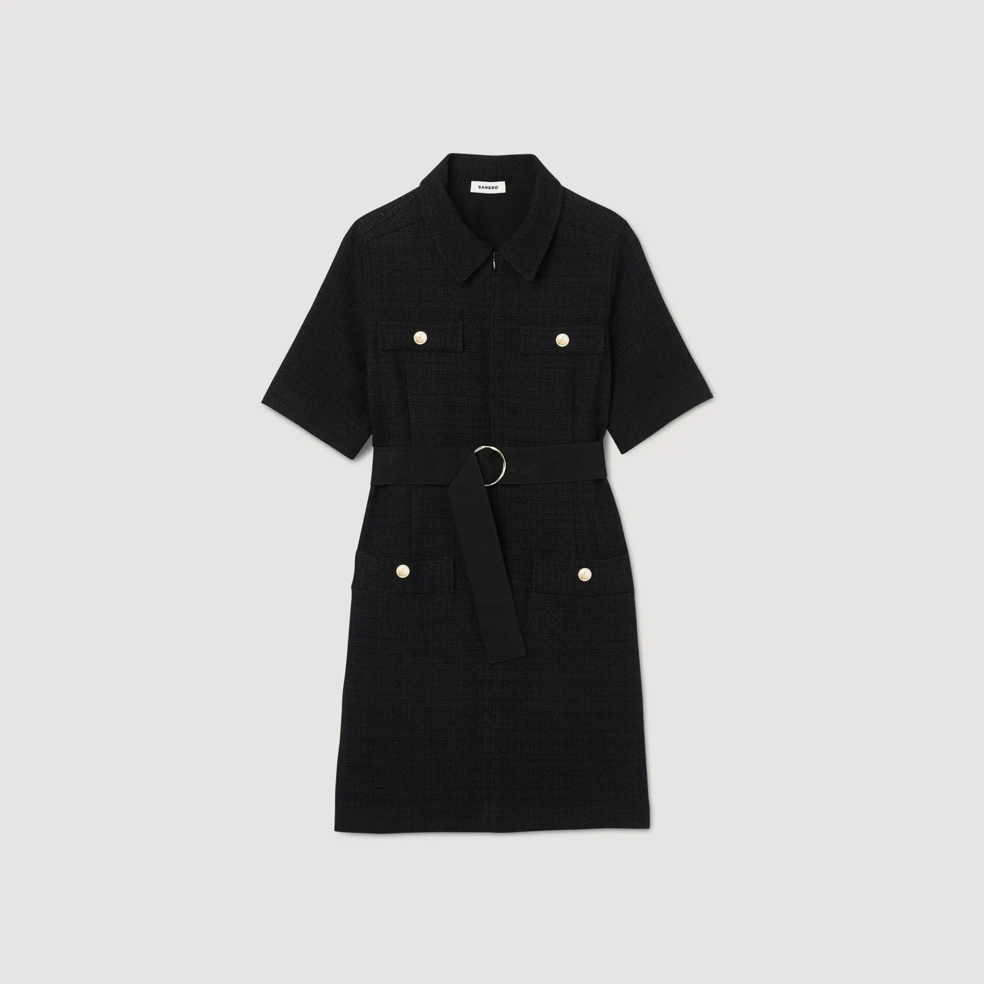 Jurk Van Twee Stoffen Met Korte Mouwen