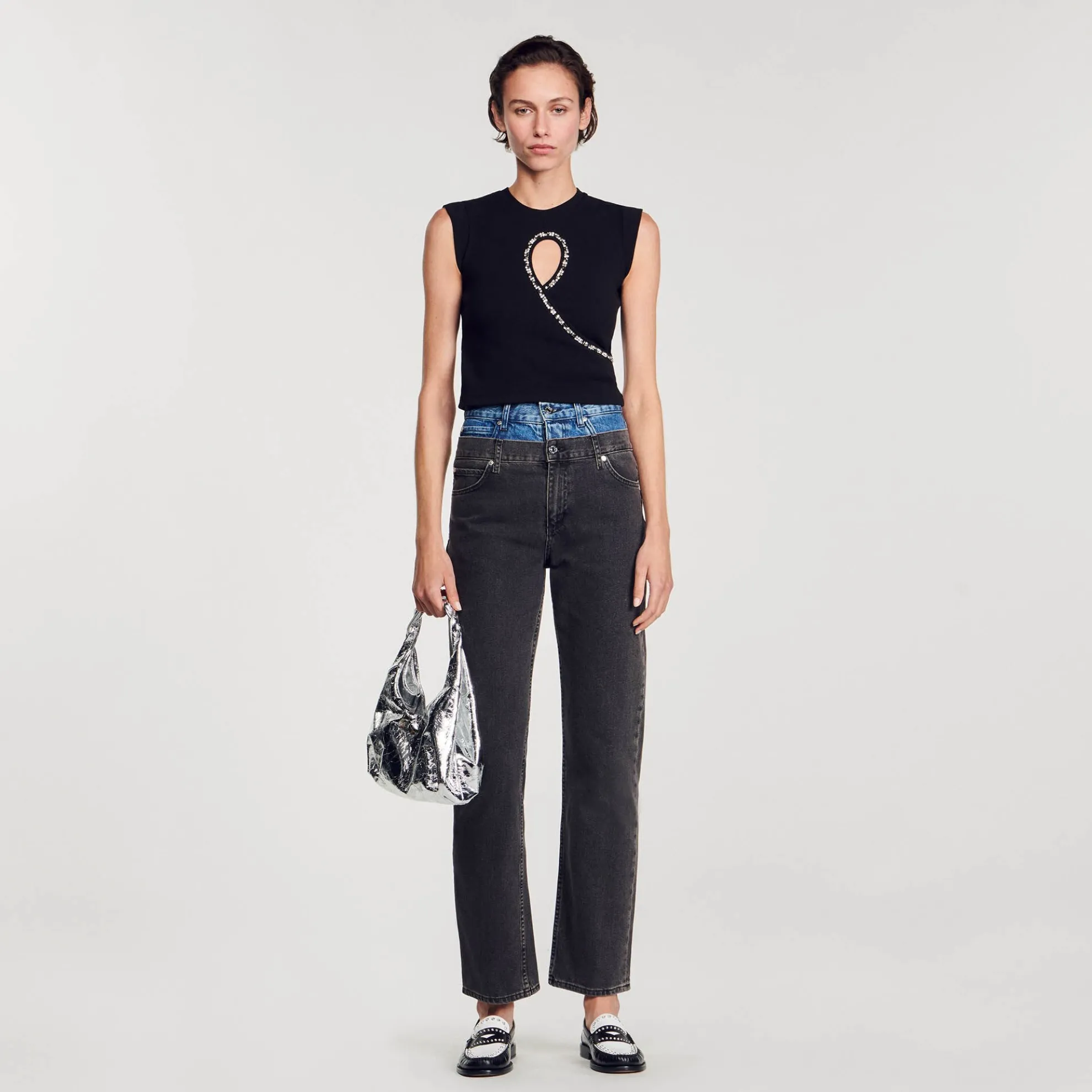 Kort Vest Uitsnijding Met Stras