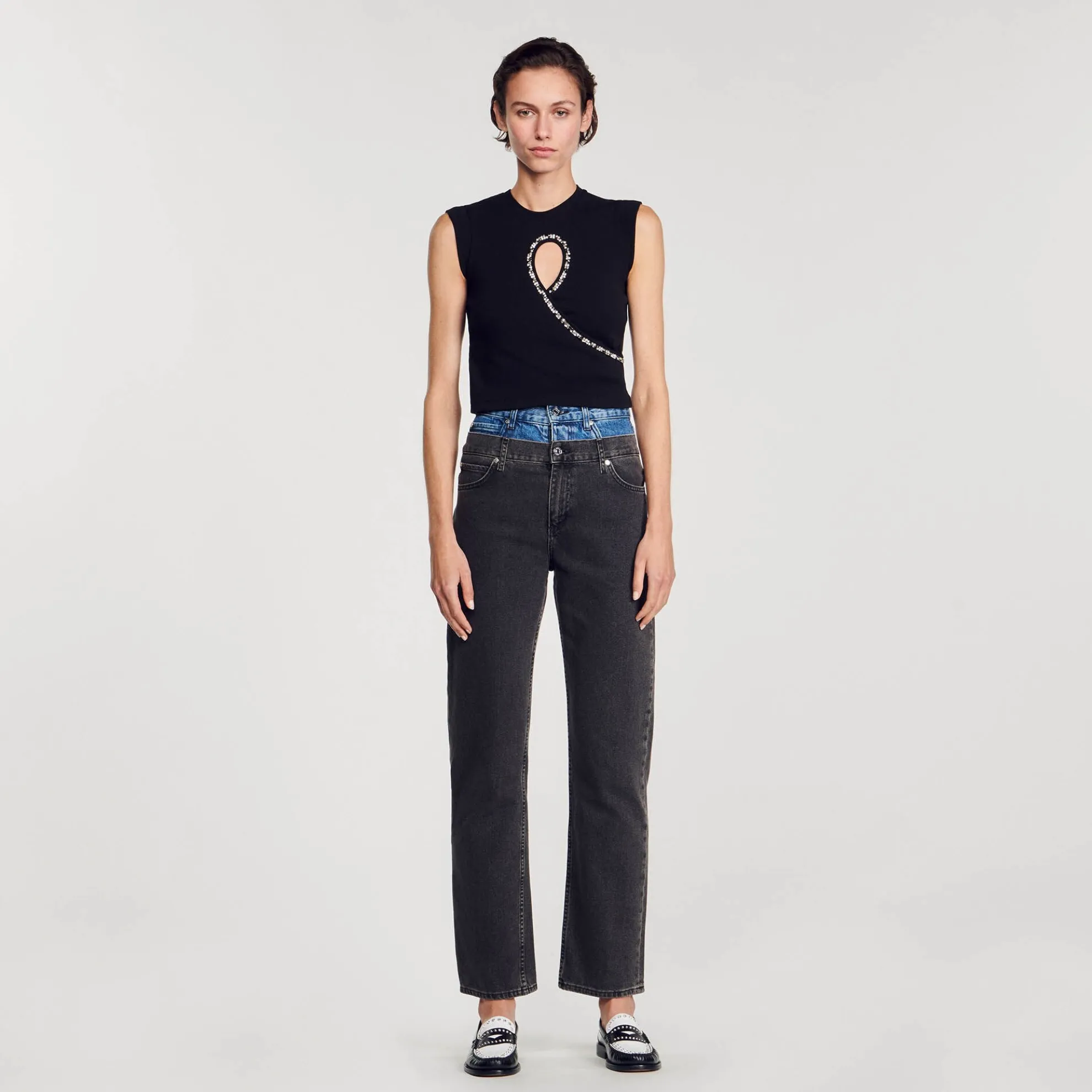 Kort Vest Uitsnijding Met Stras