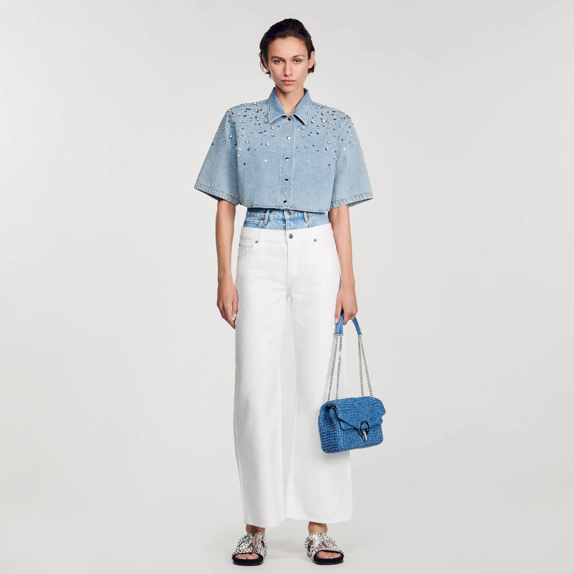 Korte Overhemdblouse Met Stras