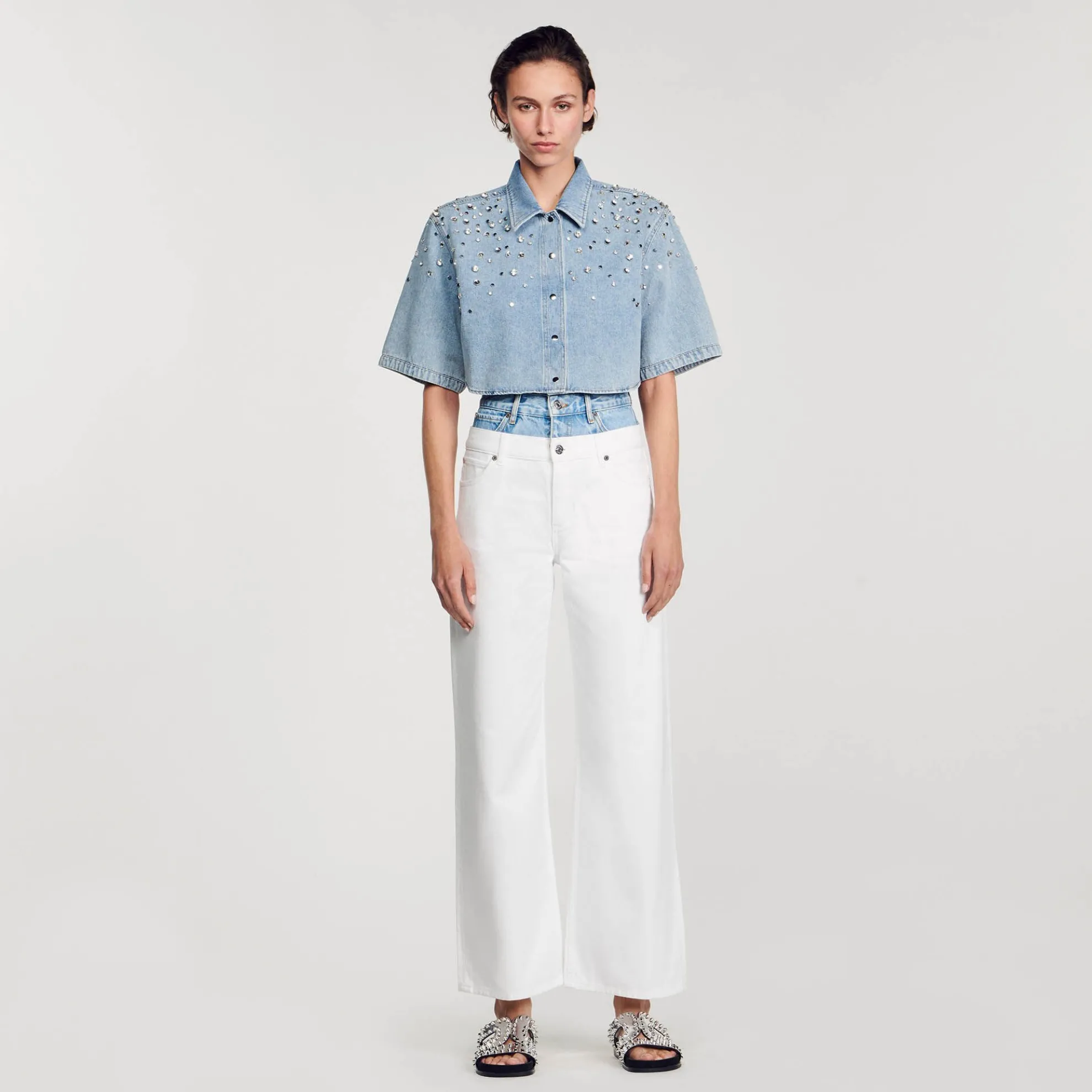 Korte Overhemdblouse Met Stras