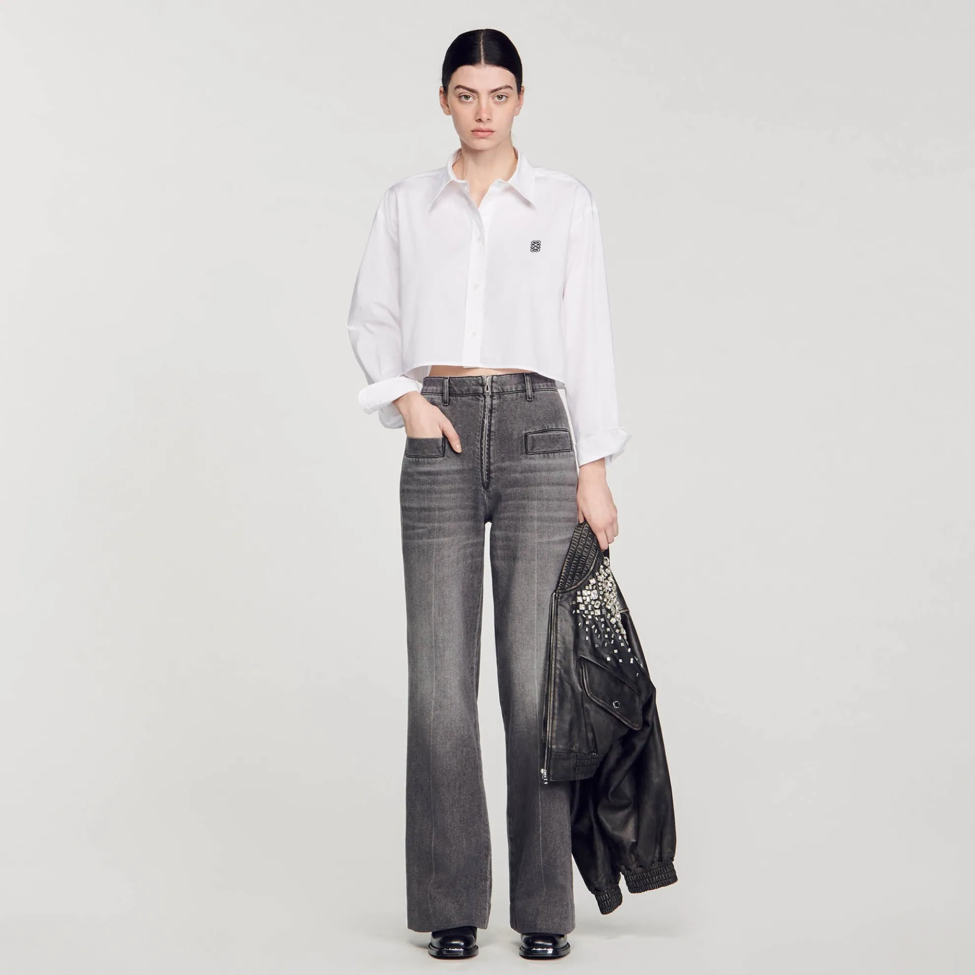 Korte Overhemdblouse Van Popeline Stof