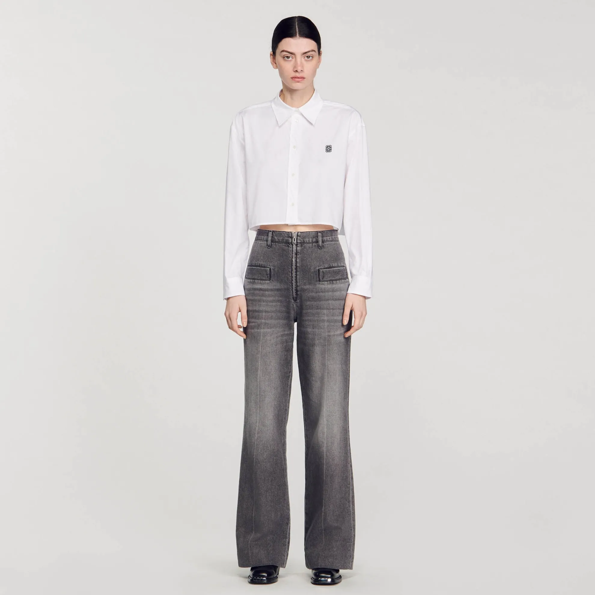 Korte Overhemdblouse Van Popeline Stof