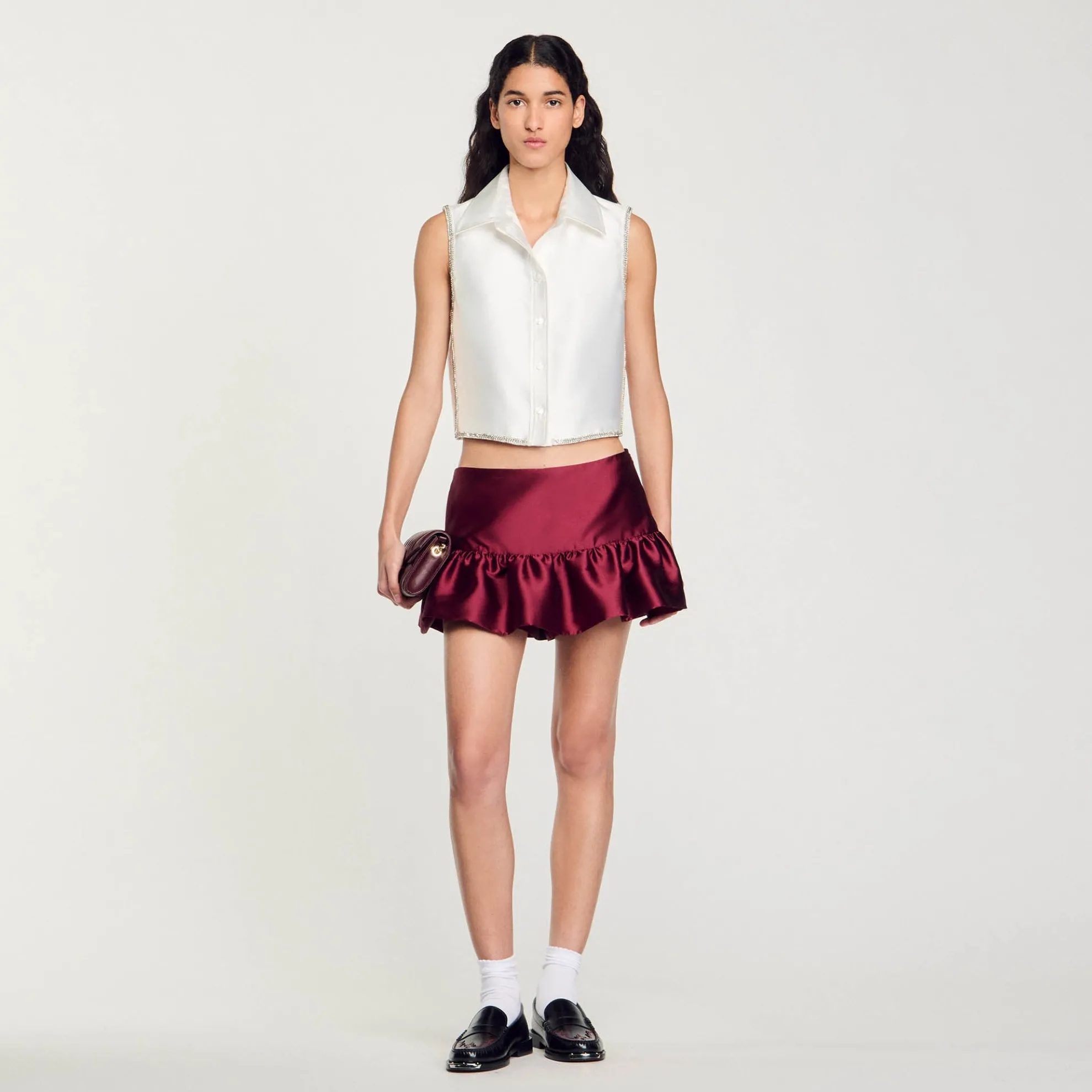 Korte Overhemdblouse Met Stras