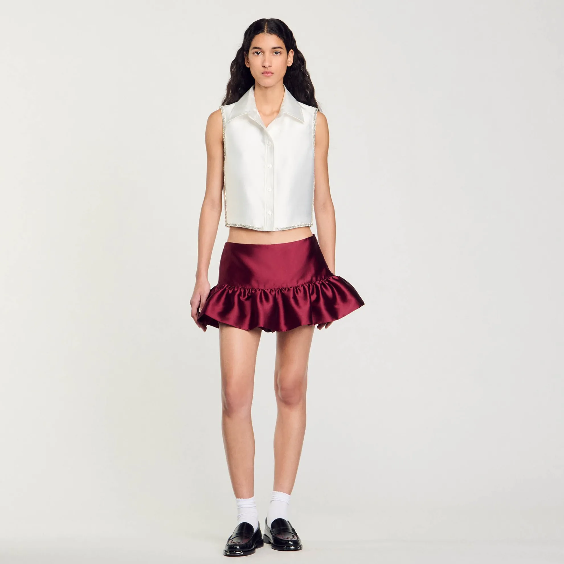 Korte Overhemdblouse Met Stras