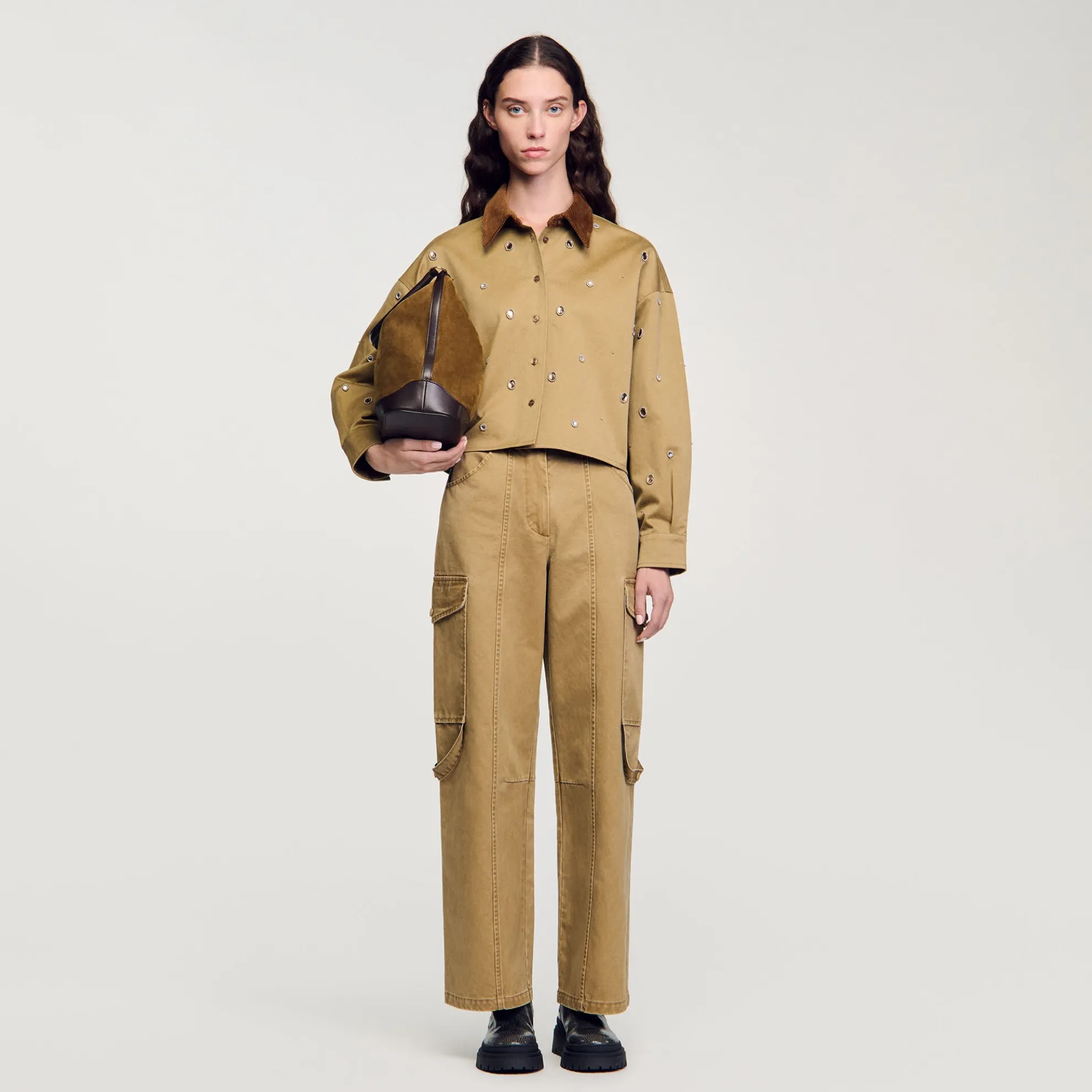 Korte Overhemdblouse Met Stras