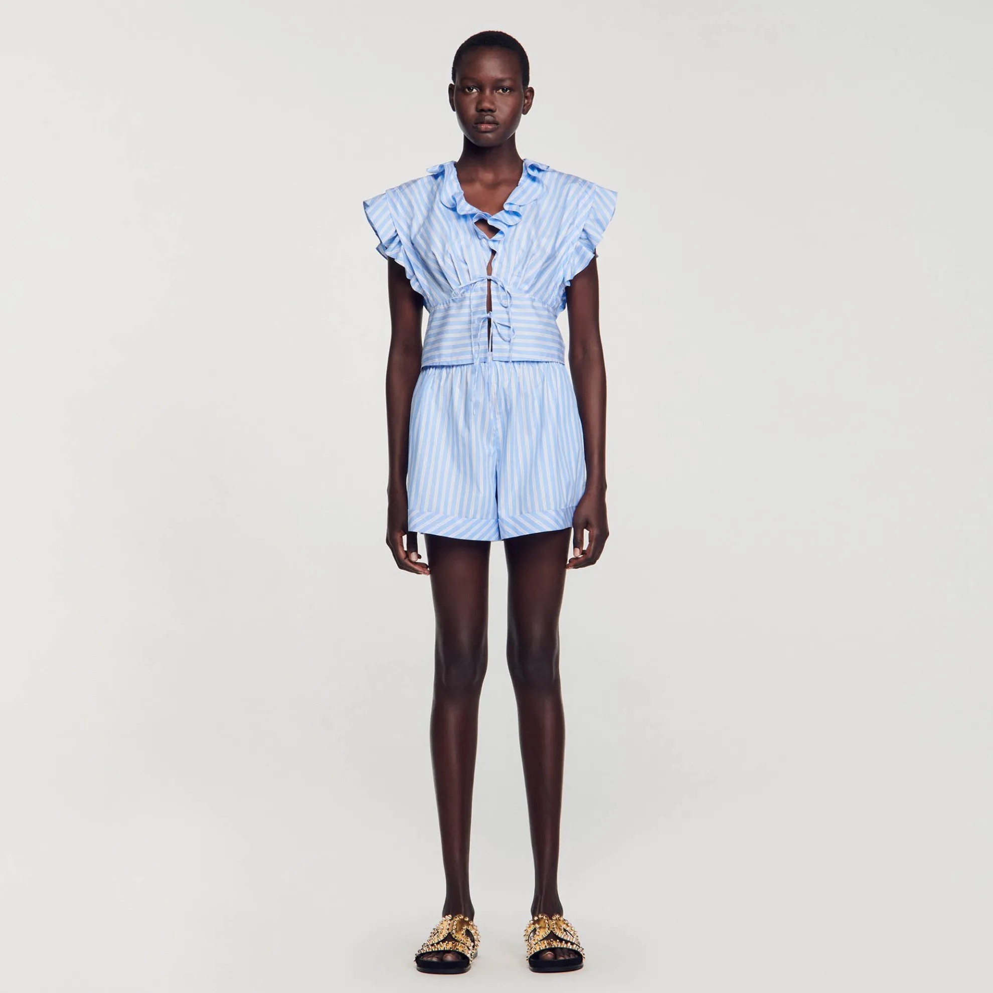 Korte Top Met Ruches Gestreept