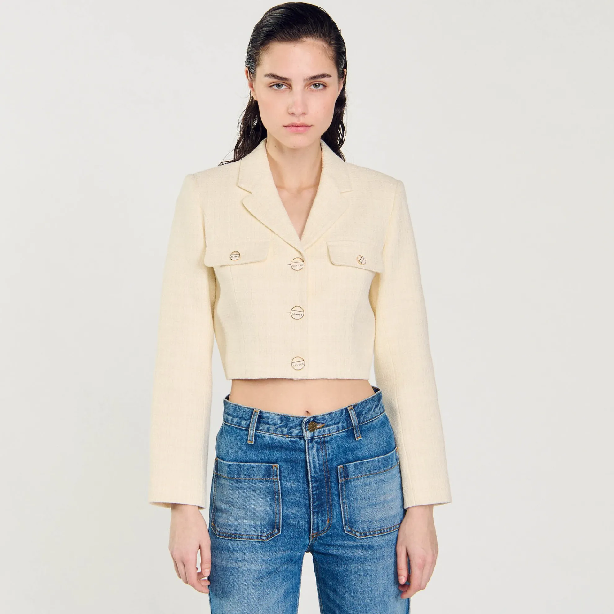 Korte Tweed Blazer Met Knopen