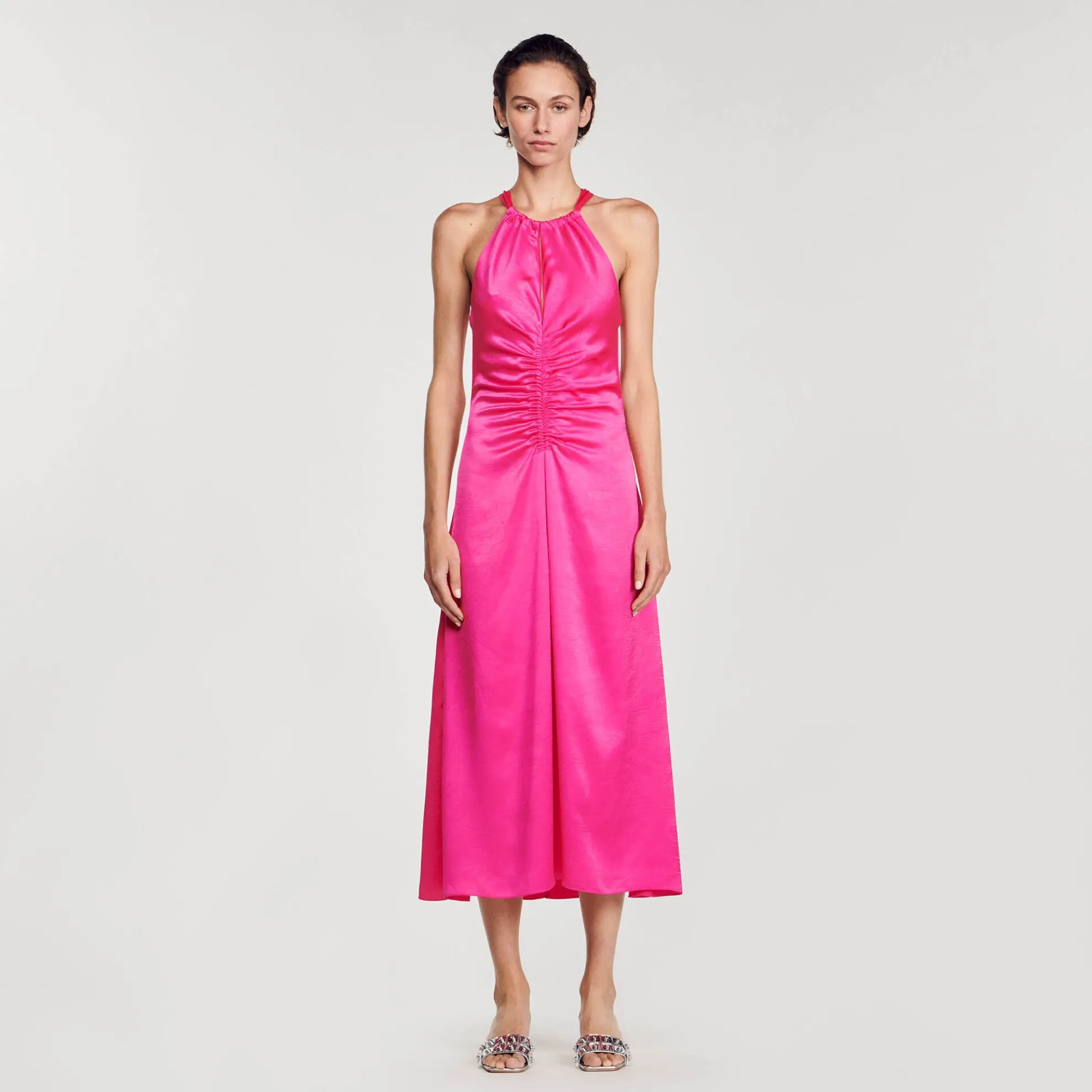 Lange Satijnen Jurk Geplooid