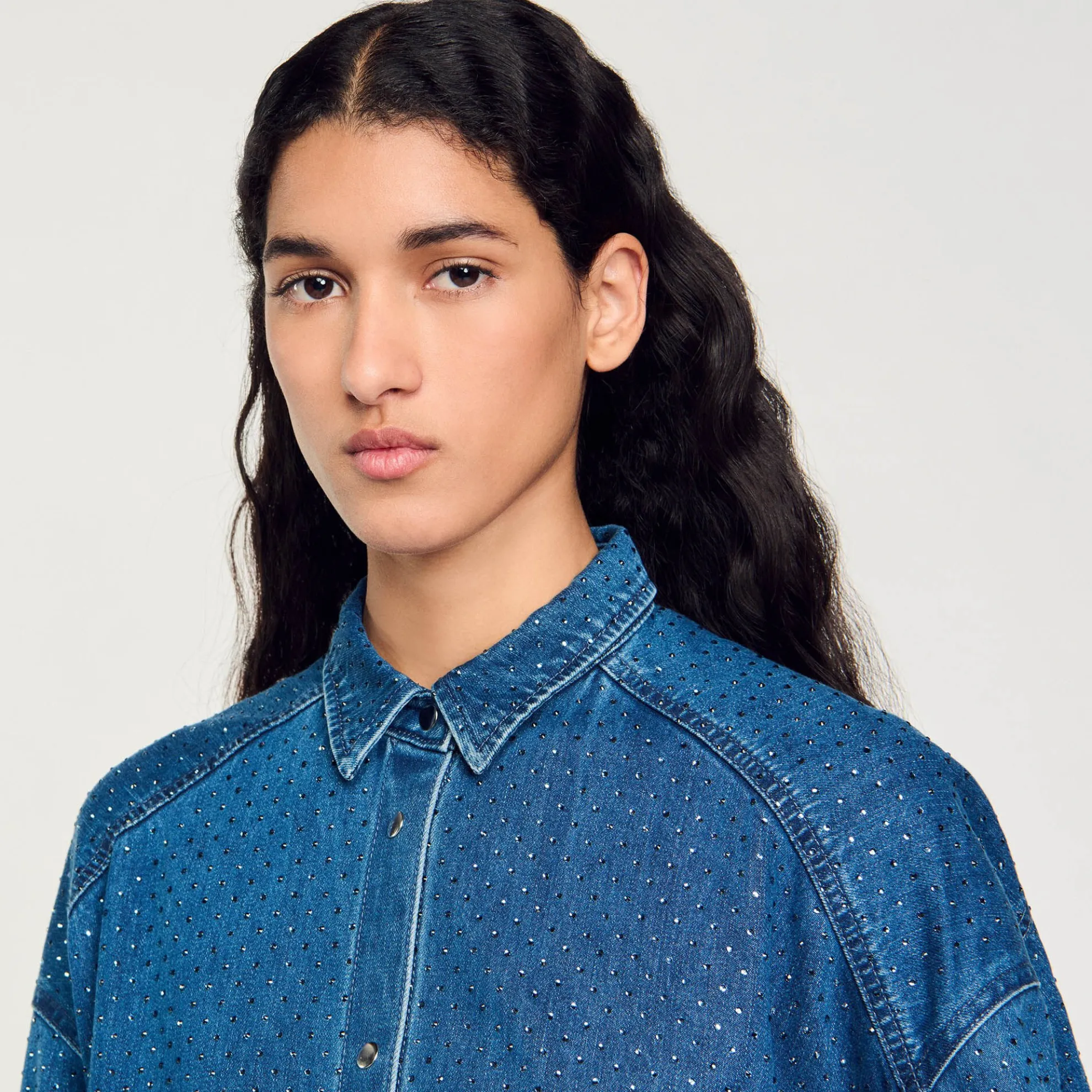 Overhemdblouse Denim Met Stras