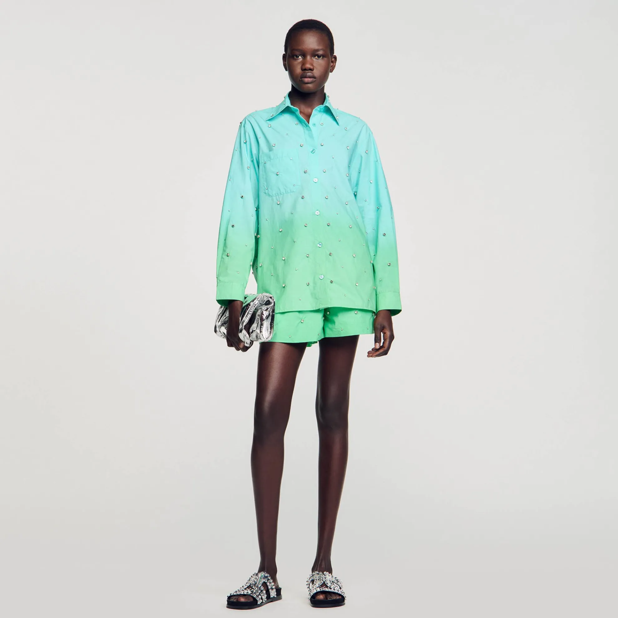 Overhemdblouse Dip Dye Met Stras