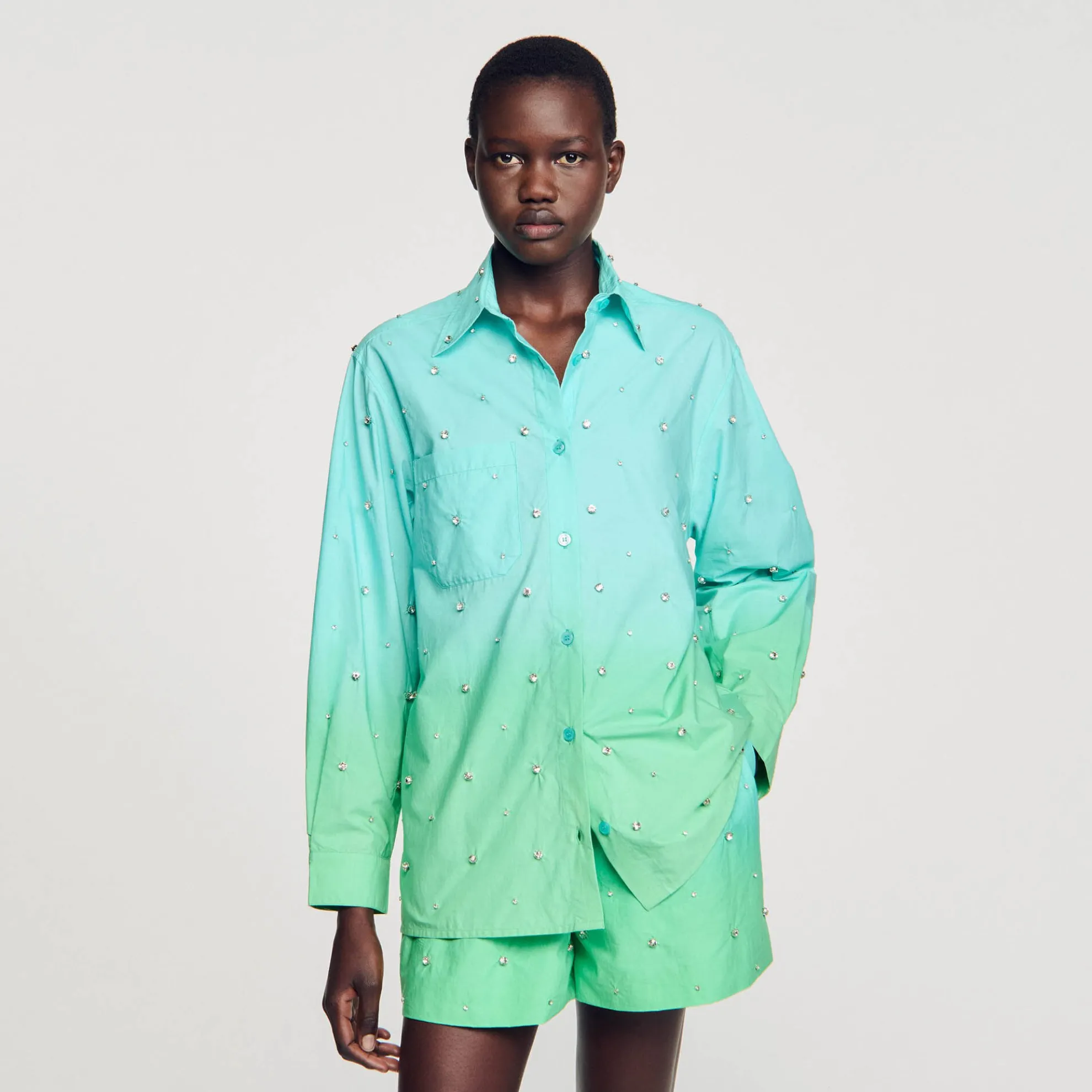 Overhemdblouse Dip Dye Met Stras