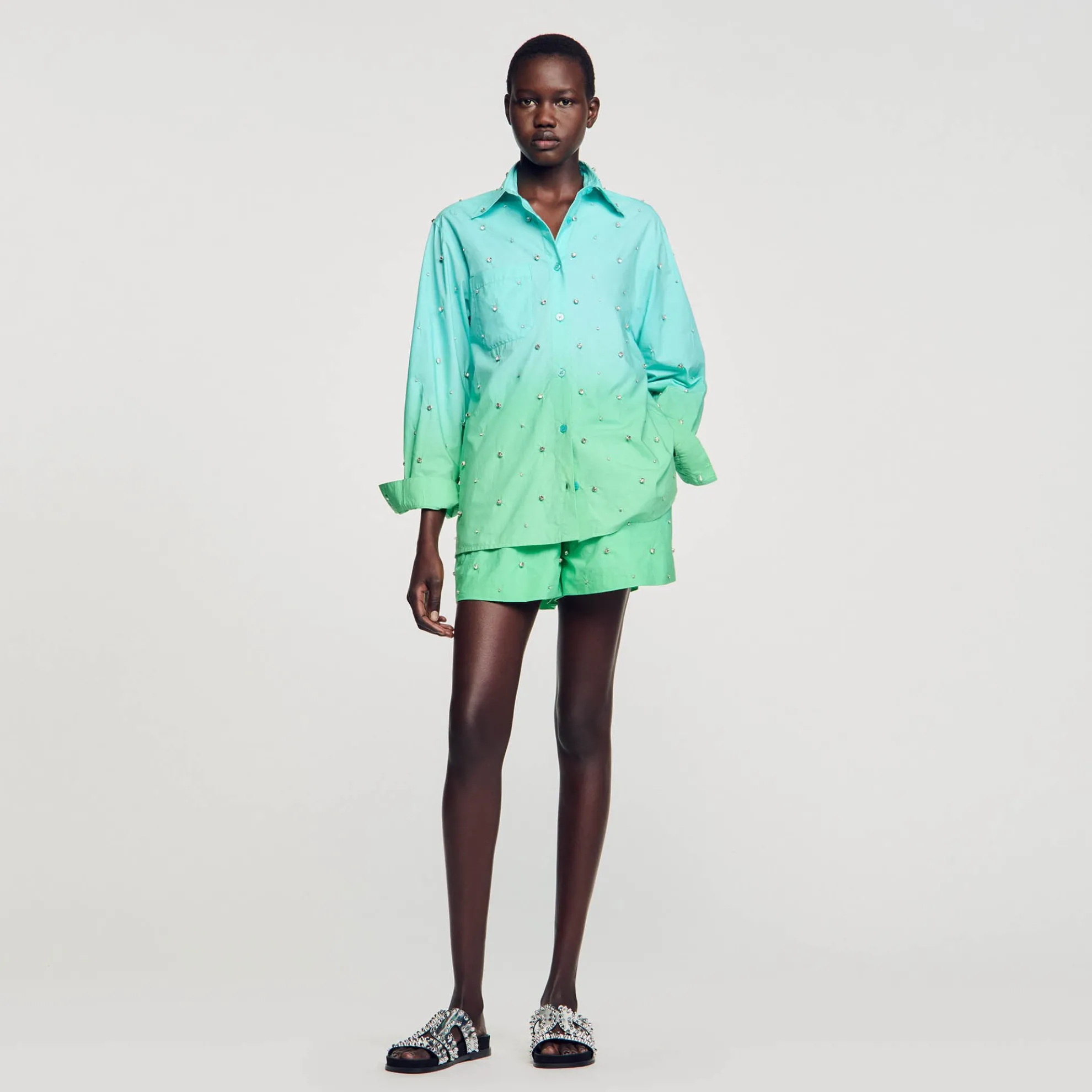 Overhemdblouse Dip Dye Met Stras