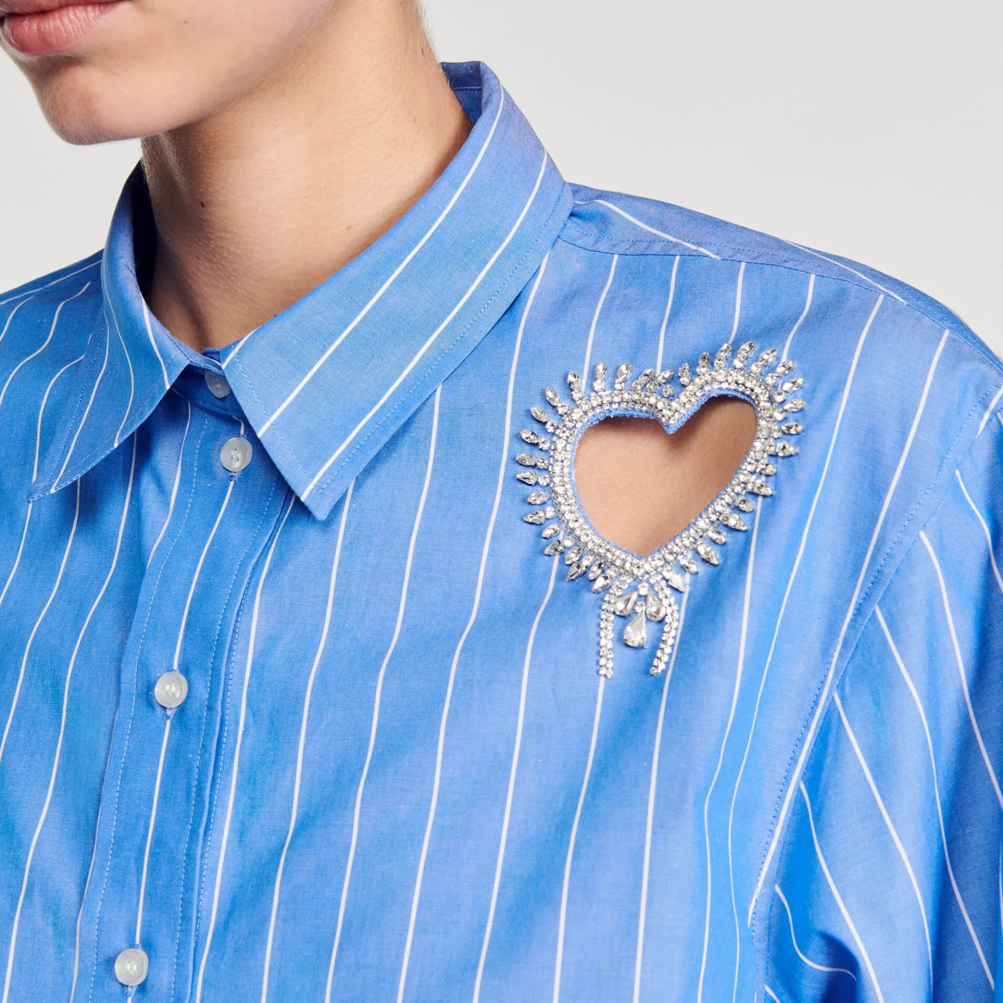 Overhemdblouse Gestreept Hart Met Stras