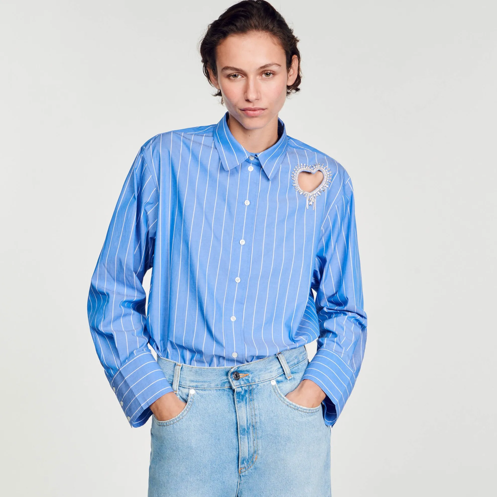 Overhemdblouse Gestreept Hart Met Stras