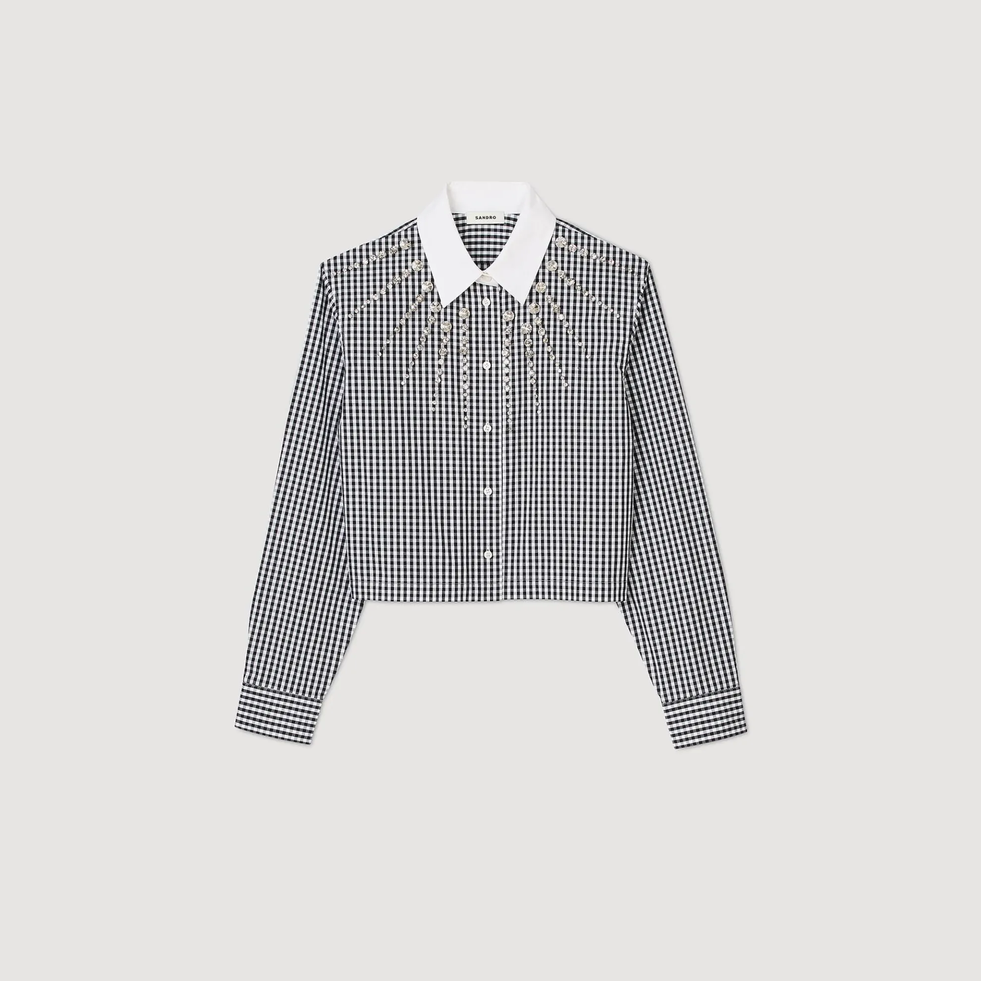 Overhemdblouse Kort Plastron Met Stras