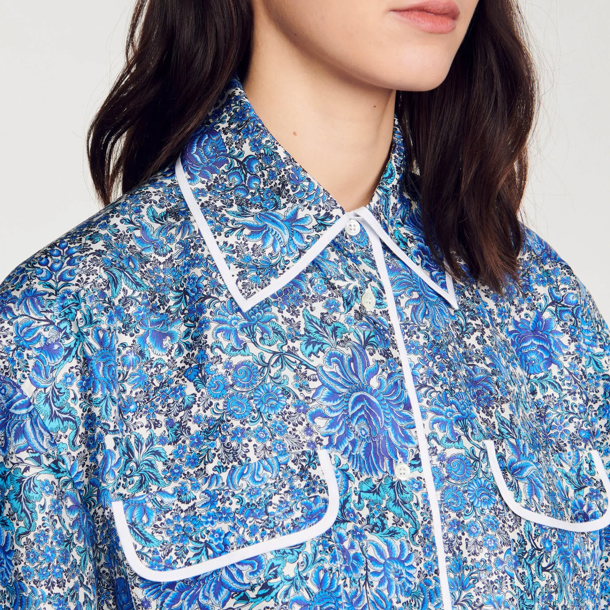 Overhemdblouse Wijd Zijde Bloemenprint