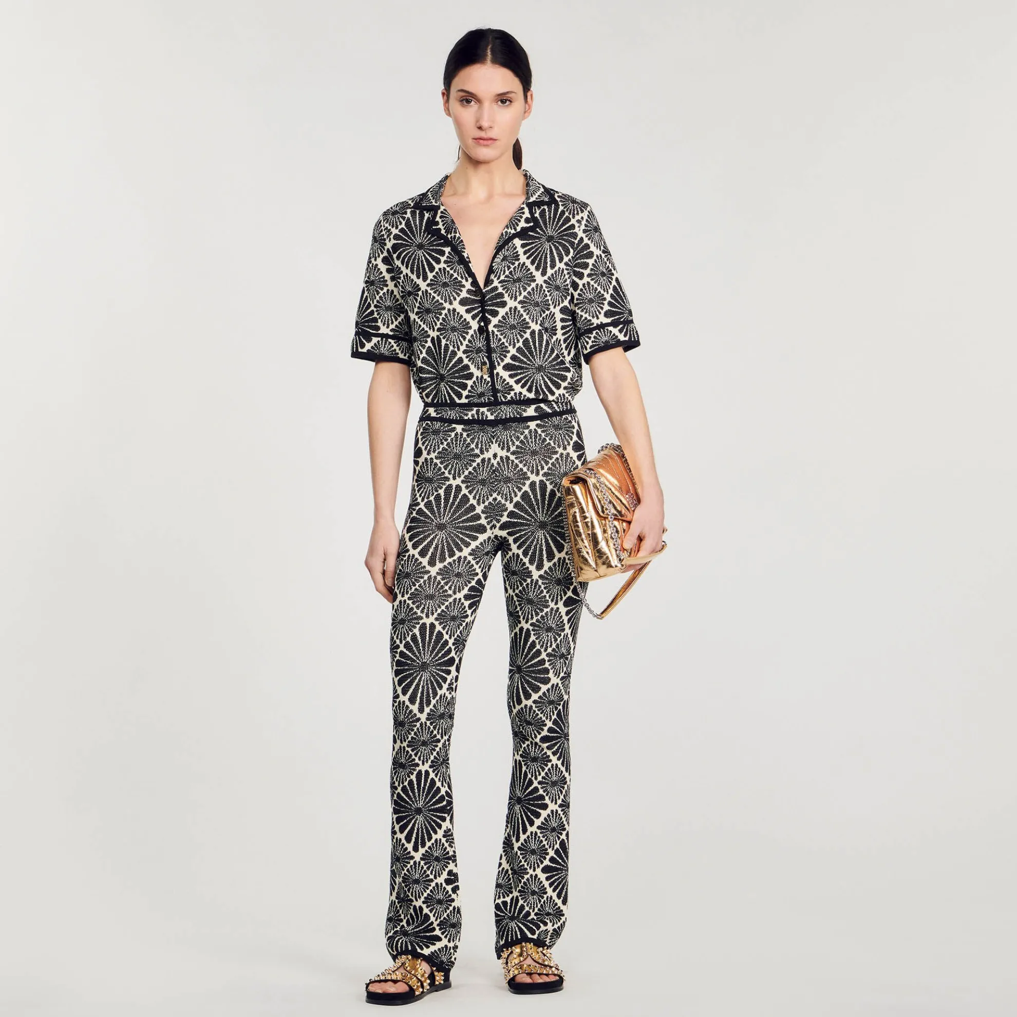 Pantalon Jacquard Met Bloemmotief