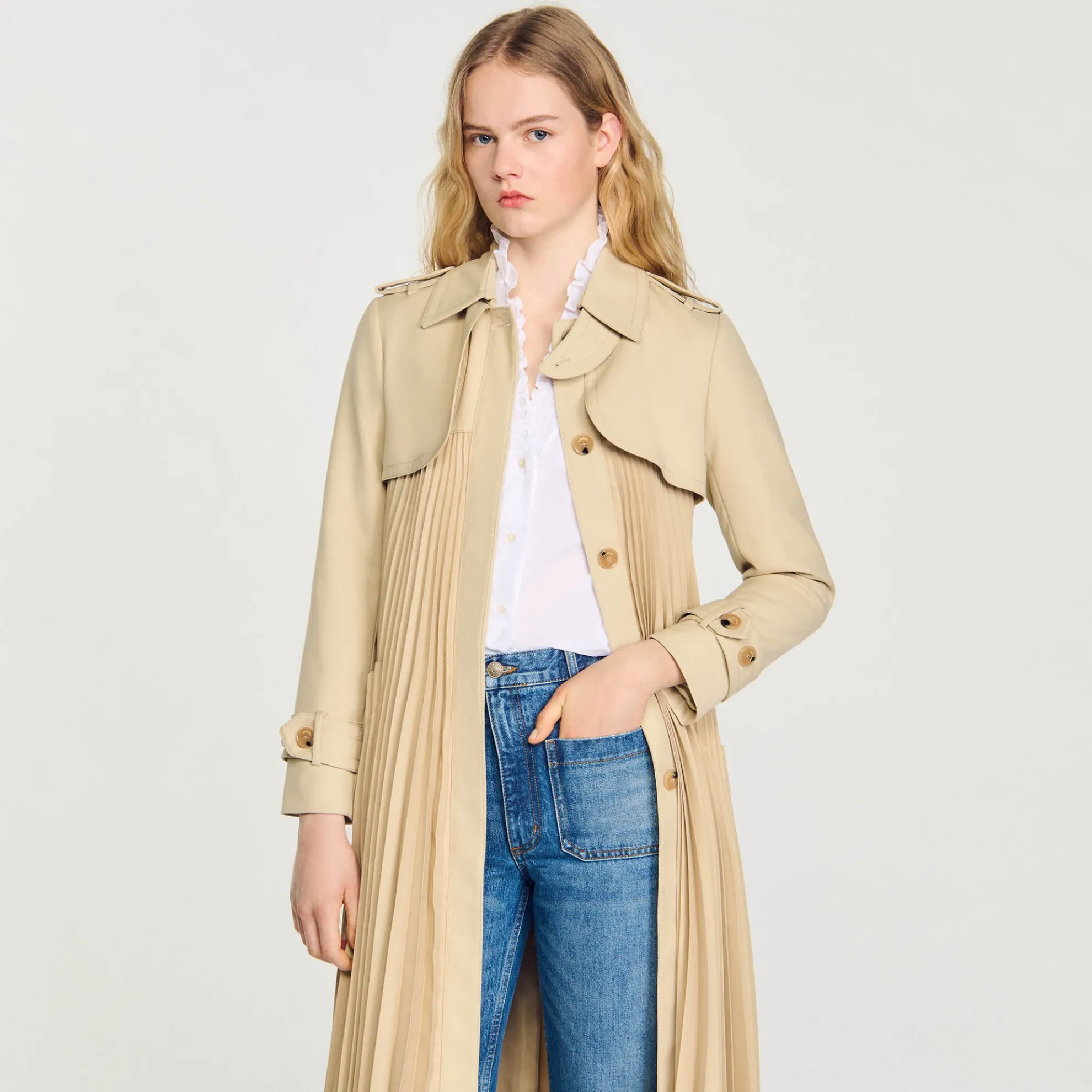 Plissé Trenchcoat Met Riem