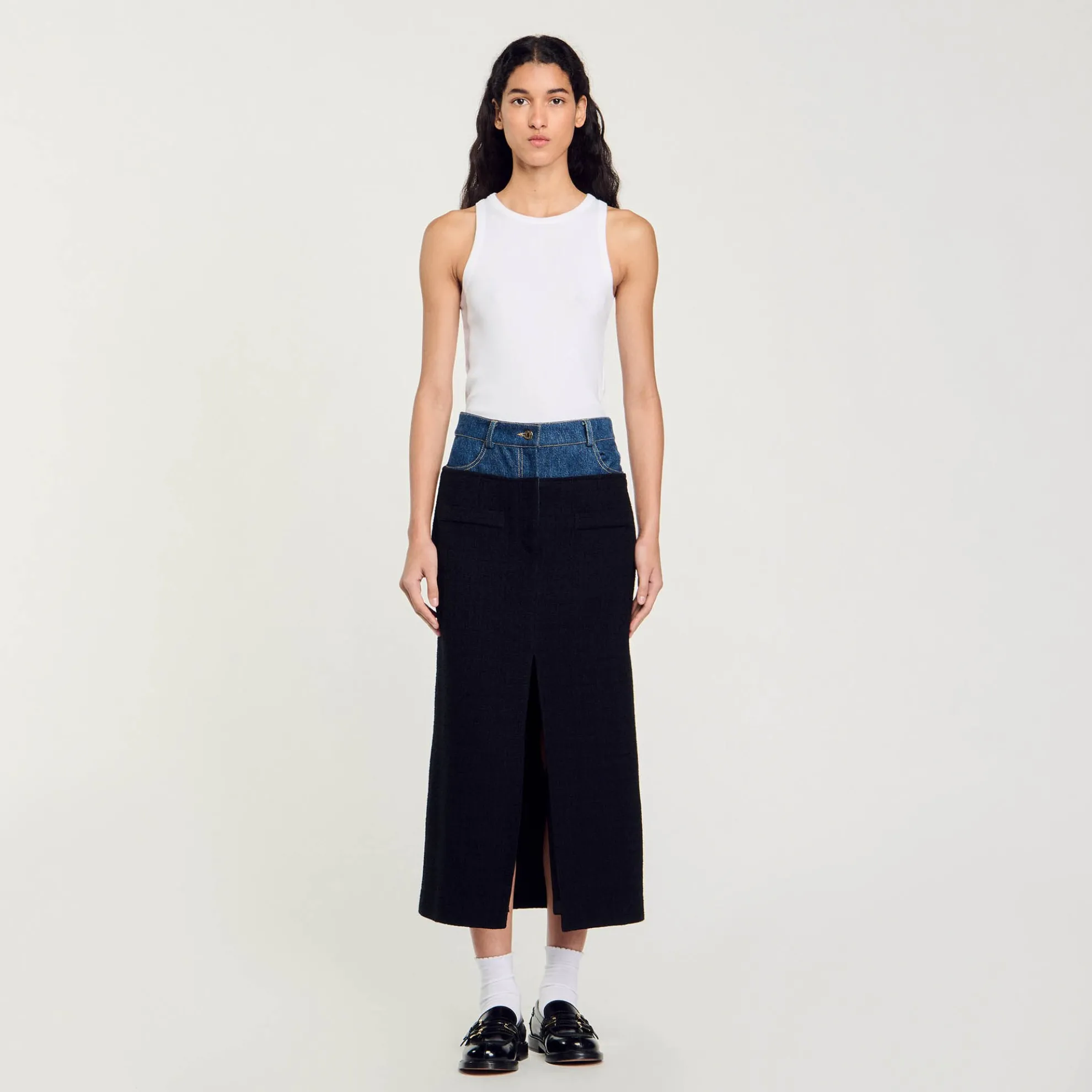 Rok 2 Stoffen Denim En Tweed