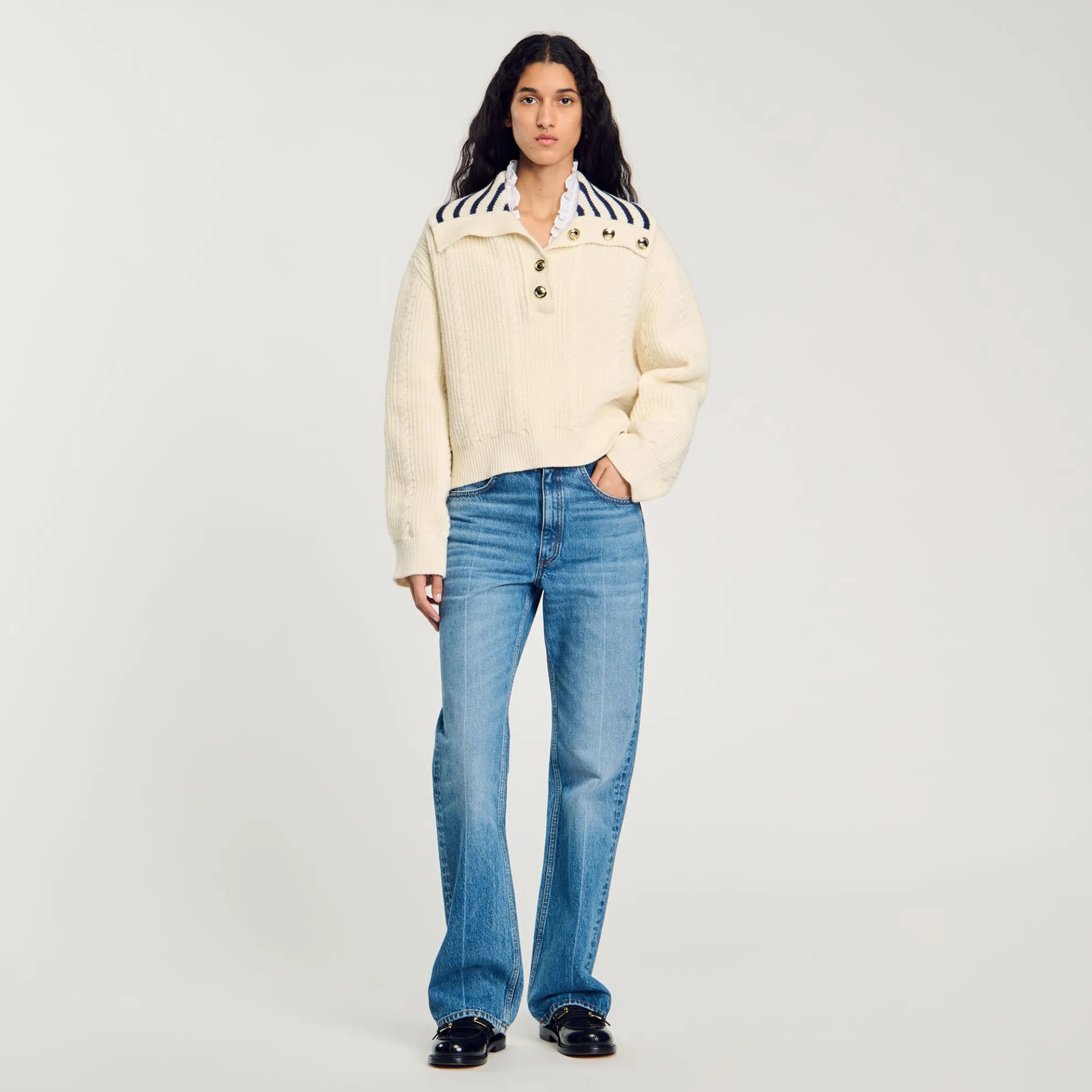 Trui Met Gestreepte Kiel V-hals