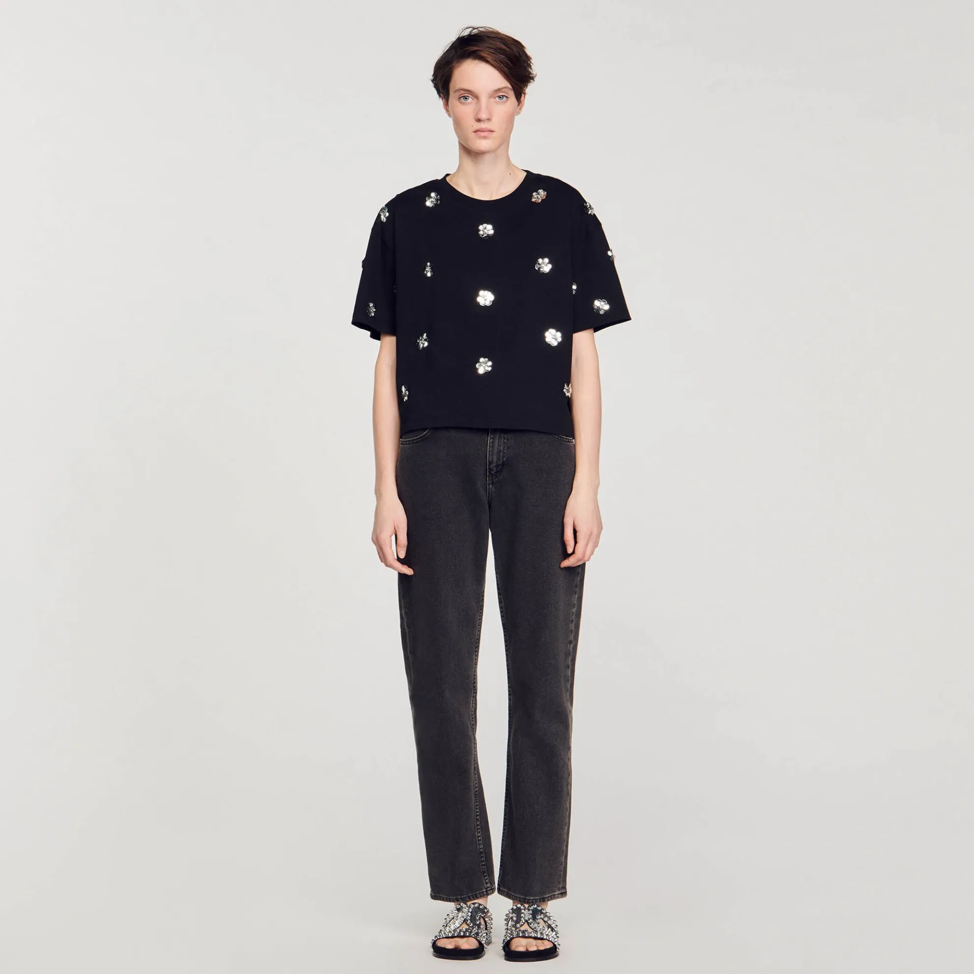 T-shirt Met Bloem Pailletten