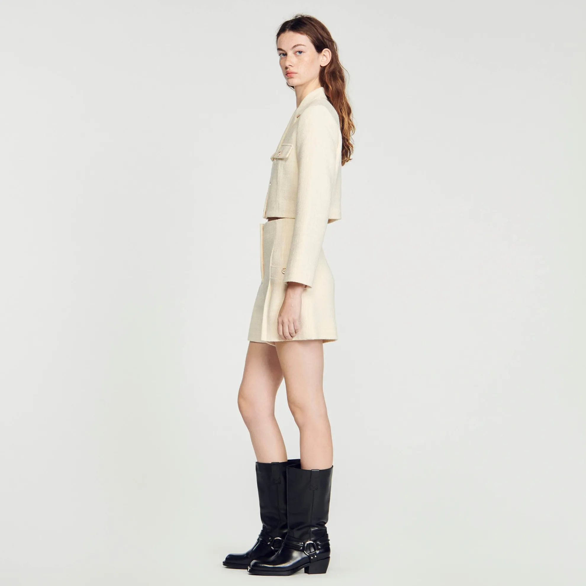 Tweed Short Met Hoge Taille