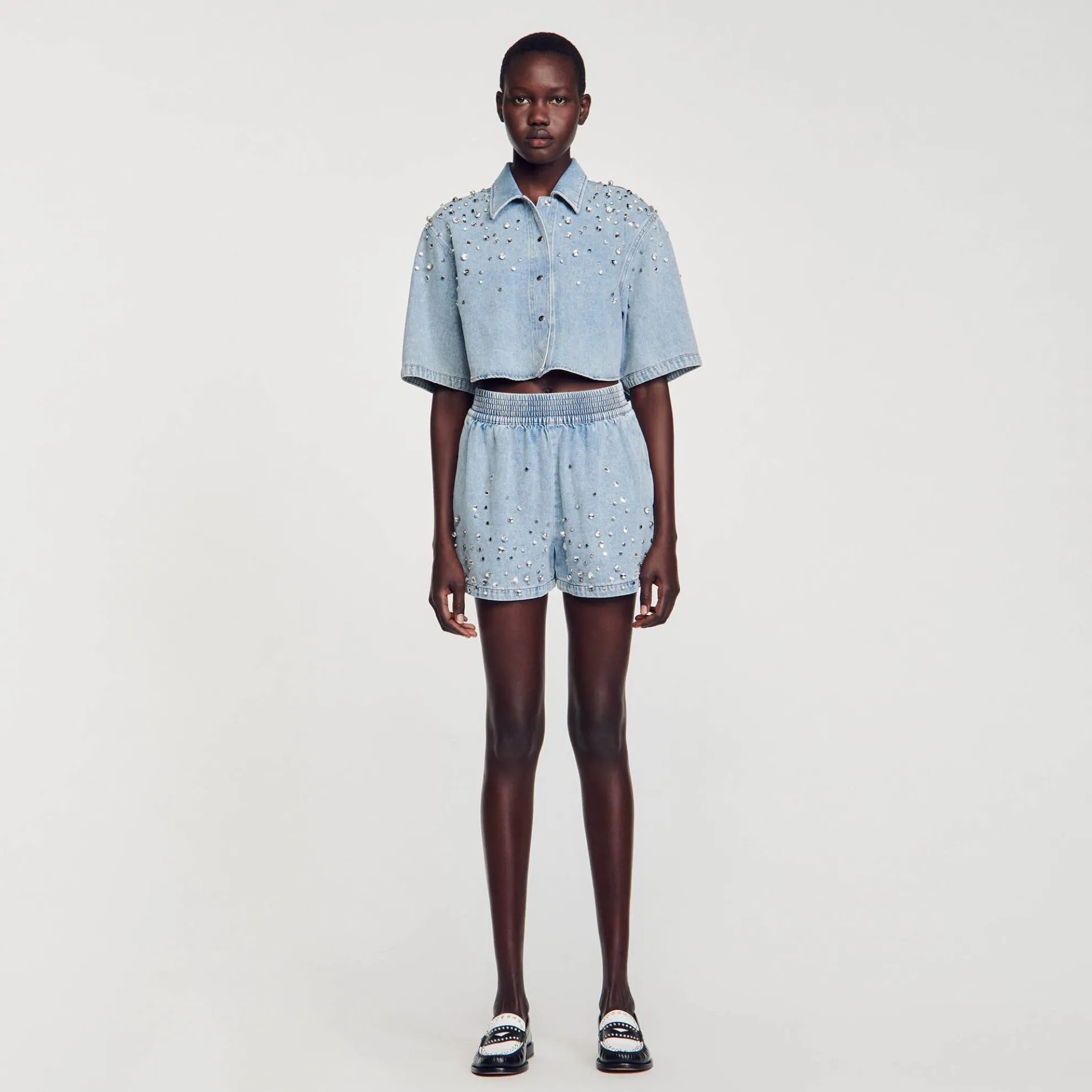 Wijd Short Van Denim Met Stras
