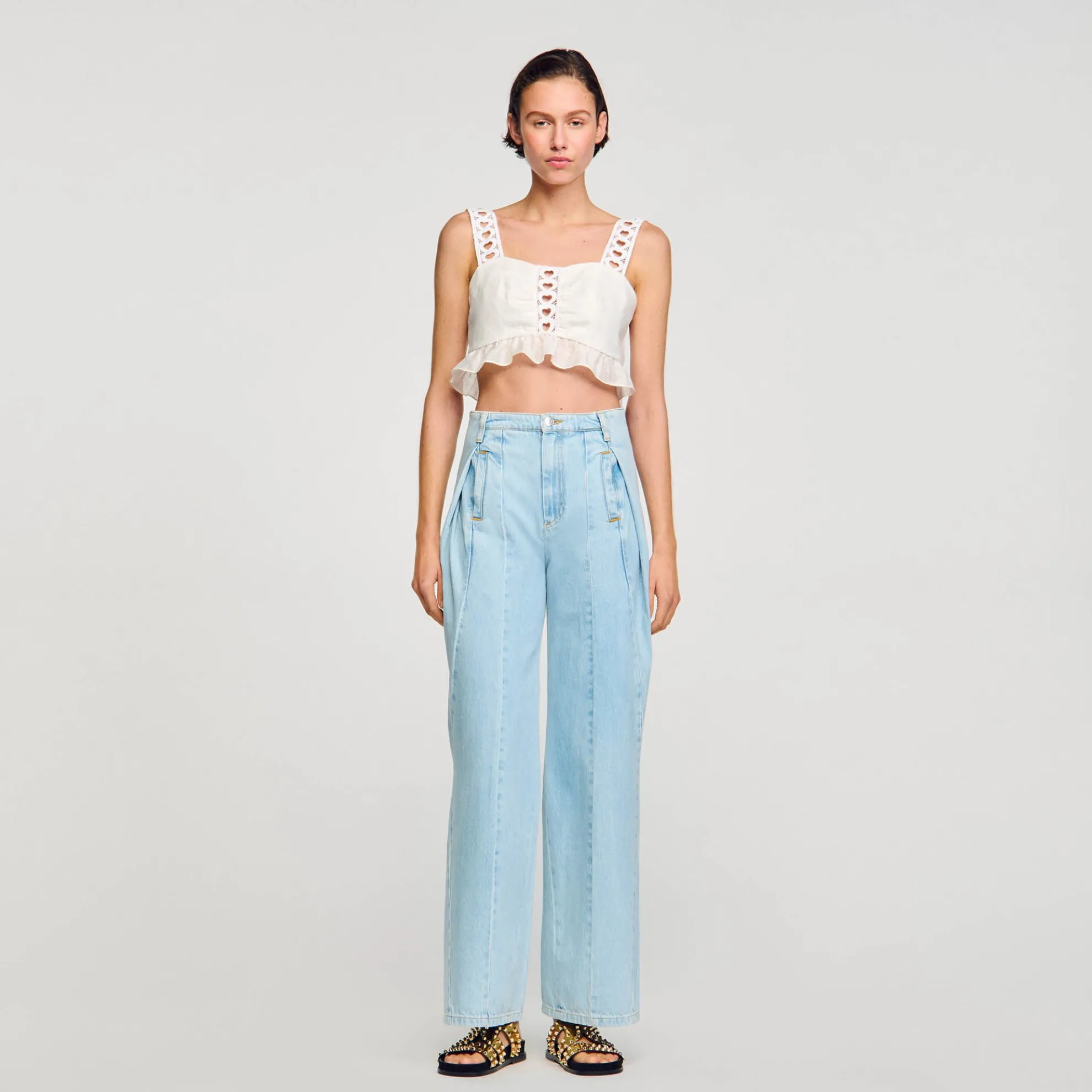 Wijdvallende Jeans Stolpplooien